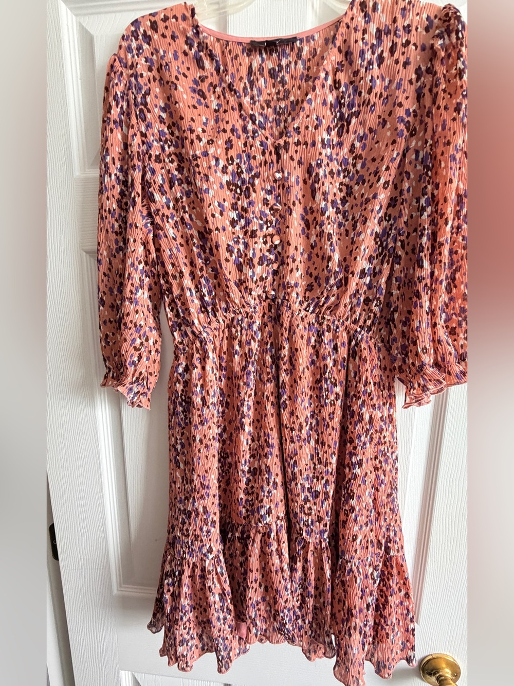 Lulu's Coral Peach Floral Print V-Neck Dress